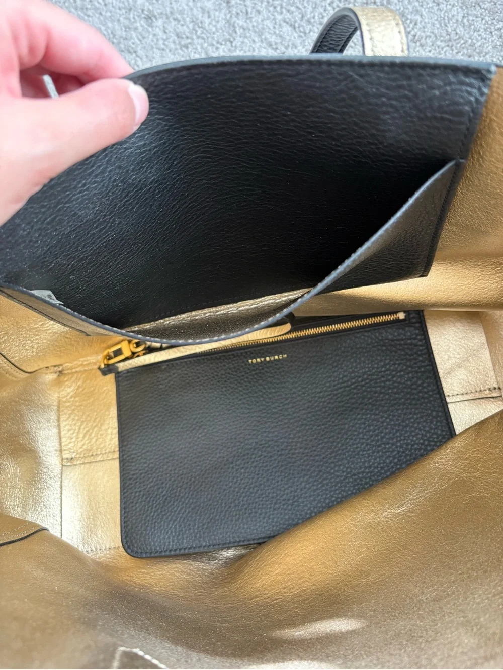 Tory Burch Black Leather Tote with Gold-Trim Straps